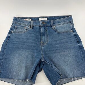 Vigoss Marley Mid Rise Cut Off Mid Length Jean Shorts Blue Womens W28